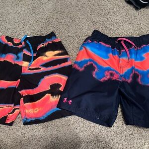 LOT of 2 under Armour boys swim trunks- Size large